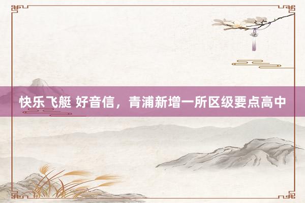 快乐飞艇 好音信，青浦新增一所区级要点高中